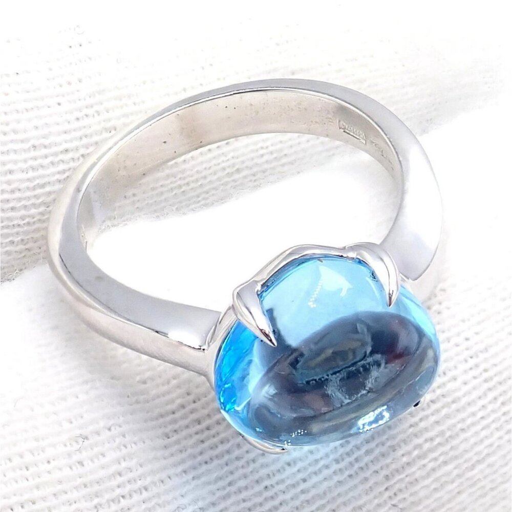 Authentic! Bulgari 18k Whtie Gold Mediterranean Eden Blue Topaz Ring Size 6 - Picture 10 of 14